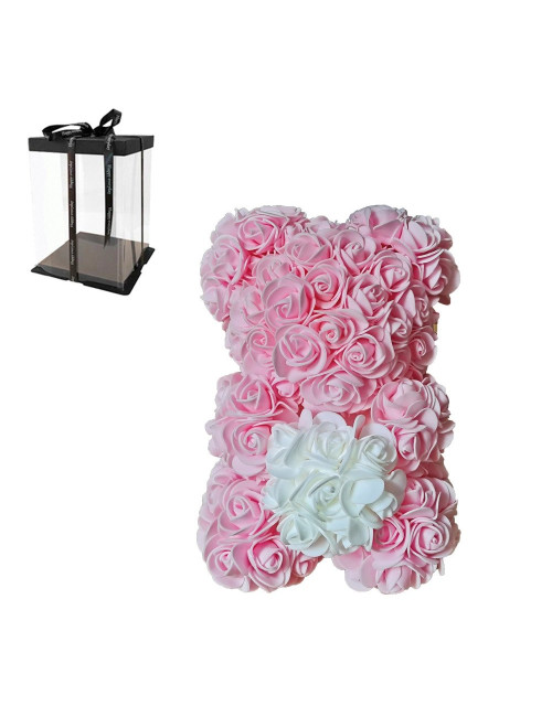 Rose Bear ροζ με ασπρη καρδια 